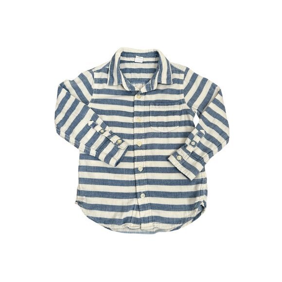Baby Gap Toddler Boys Button-Up Blue & White Striped Long Sleeve Shirt Size 4T - Picture 1 of 5